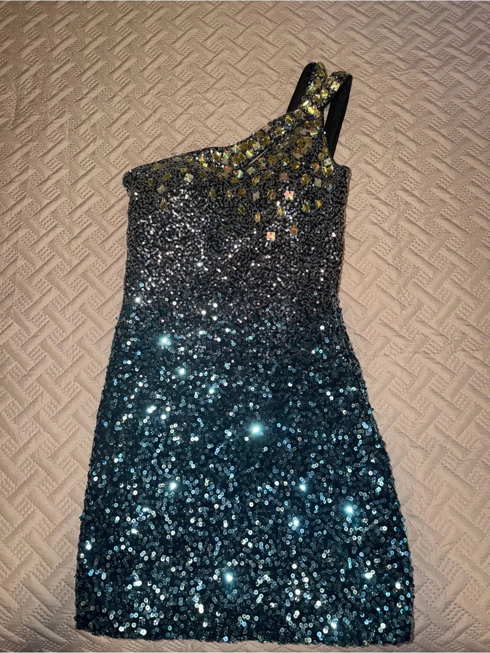 Silver and blue short formal dress